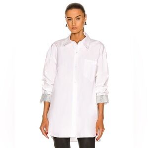 Alexander Wang Buttons Down Embellished Crystal Cuffs Poplin Shirt Top XS